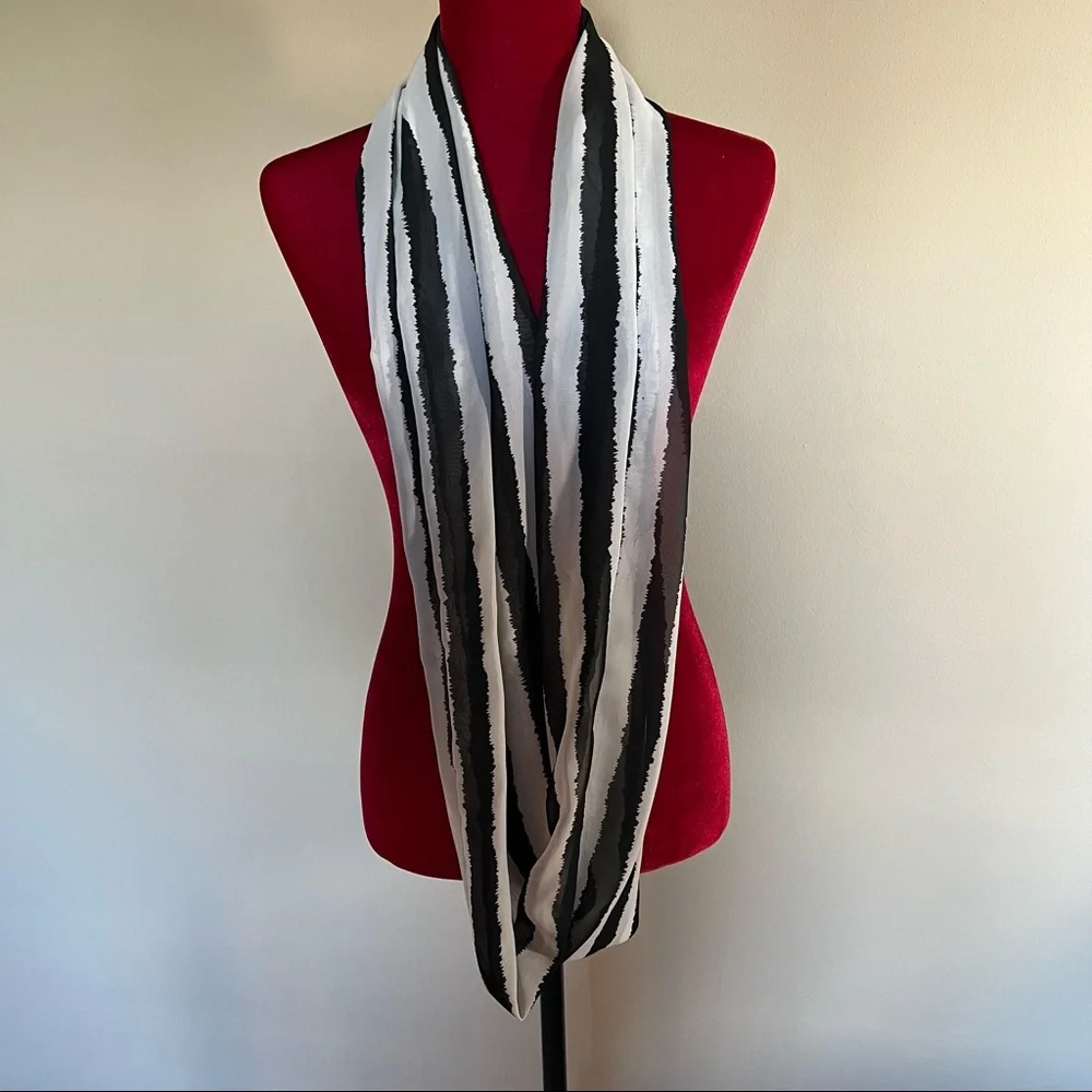 Sheer black and white striped infinity scarf